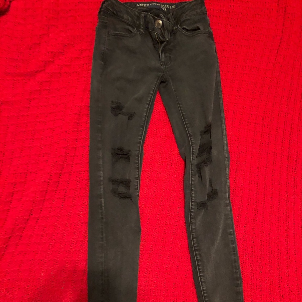 American Eagle distressed black jeggings size 00